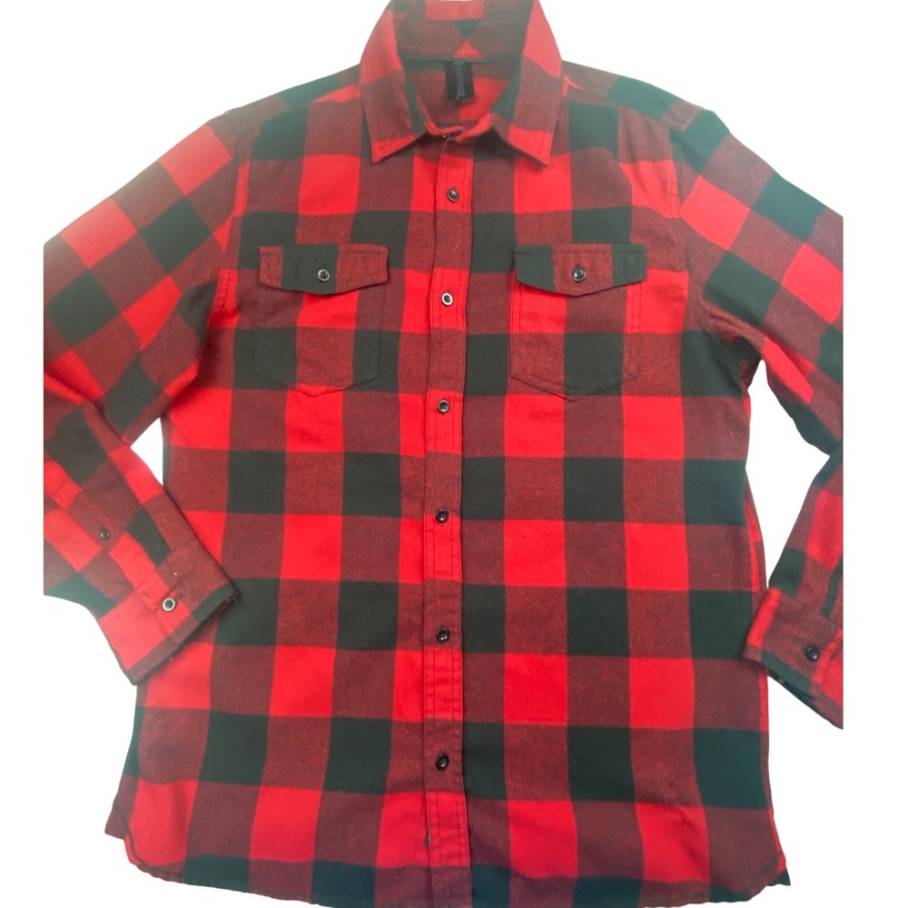 Burnside Mens Red Black Buffalo Plaid Flannel Button Down Shirt Size M 0685